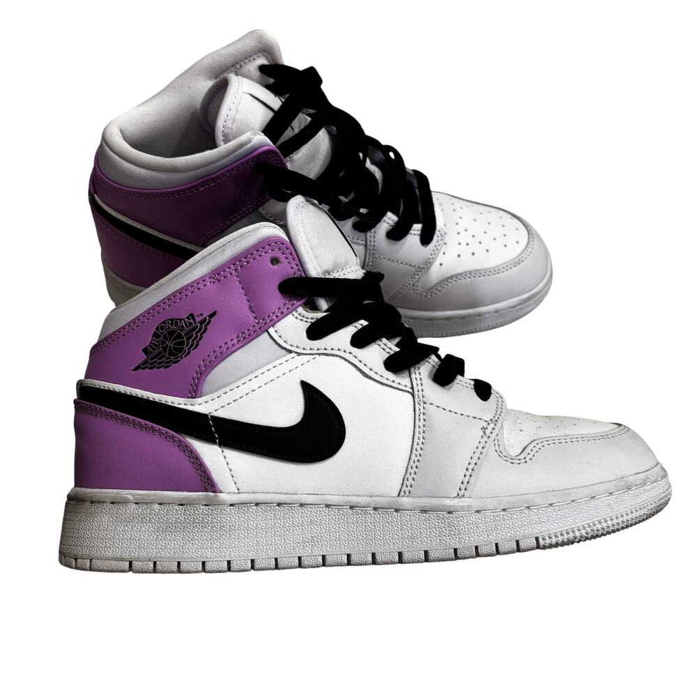 Nike Air Jordan 1 Mid Court White Purple Black Youth Size 5Y